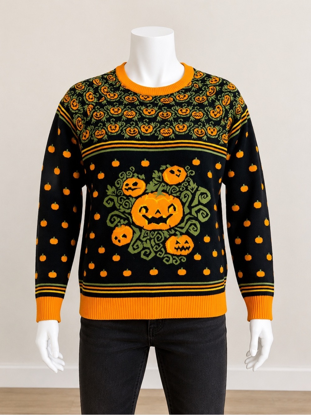 FUN.com Halloween Pumpkin Jack O Lantern Sweater Black Orange Size M